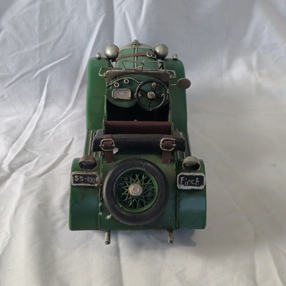 Green Vintage-Style Open Top Model Car Display Vehicle w/ Spare Wheel